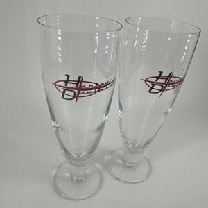 Harley Davidson Beer Pilsner Pedestal Glasses Set of 2 Unique‎ Barware 8 1/2" T